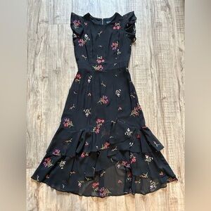 Gabby Skye Black Dress Colorful floral flower Embroidery ruffle hi-low romantic
